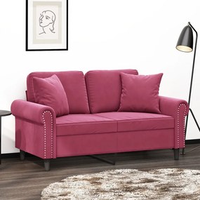 Divano A 2 Posti Con Cuscini Rosso Vino 120 Cm İn Velluto /