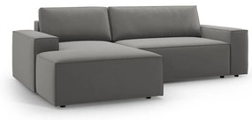 Divano angolare grigio chiaro allungabile/con contenitore (con penisola a sinistra/con chaise lounge) con rivestimento in velluto Jodie – Micadoni