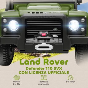 Macchina Elettrica per Bambini Licenza Ufficiale Land Rover Defender 12V con Telecomando Verde...
