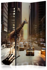 Paravento design Giraffa in città (3 parti) - animale in una strada trafficata