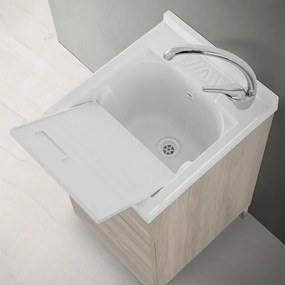 Mobile lavatoio 45x50 cm 1 anta rovere grigio con vaschetta in resina