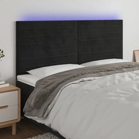 Testiera A Led Nera 180x5x118/128 Cm İn Velluto /
