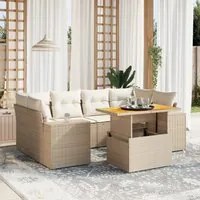 Set Divani da Giardino 7 pz con Cuscini Beige in Polyrattan 3272535