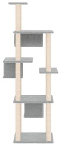 Albero per gatti con tiragraffi in sisal grigio chiaro 169 cm