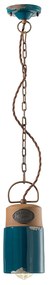 Lampadario Vintage Industrial Cilindrica Ferro E Ceramica Verde 1 Luce E27