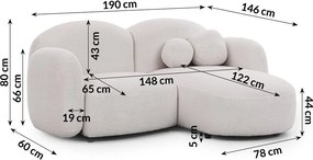 Divano angolare color crema (con penisola a destra/con chaise lounge) con rivestimento in bouclé Orbit – Ropez