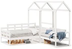 Set Dormeuse E Panca Con Tetto Bianco 80x200cm Massello Pino /