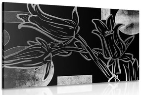 Quadro su tela – Fiori etnici in bianco e nero