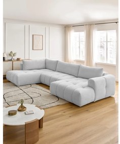 Divano angolare grigio chiaro allungabile e con contenitore (penisola a sinistra/a U) Fuji – Bobochic Paris