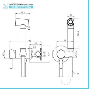 Idroscopino per wc e bidet cromo tondo con miscelatore e flex da 120 cm
