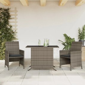 Set da Bistrò 3 pz con Cuscini Grigio in Polyrattan