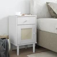 Comodino SENJA Bianco 40x35x65 cm in Legno Massello di Pino 358014