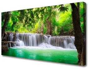 Quadro su tela Cascata del lago della foresta naturale 100x50 cm