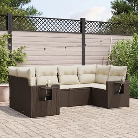 Set divano da giardino 6 pz con cuscini marrone in polyrattan