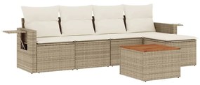 Set Divano da Giardino 6 pz con Cuscini Beige in Polyrattan