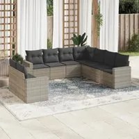 Set Divano da Giardino 9pz con Cuscini Grigio Chiaro Polyrattan 3251489