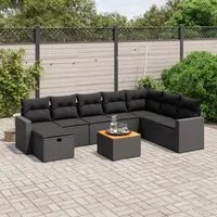 Set Divani da Giardino 9 pz con Cuscini Nero in Polyrattan 3264870