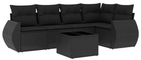 Set divano da giardino 6 pz con cuscini nero in polyrattan