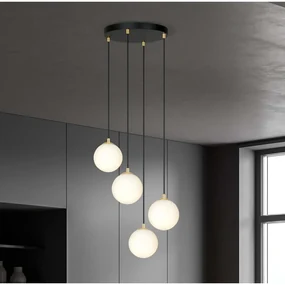 Lampadario a Sospensione in Acciaio e Vetro ROYAL 4 Bianco o Nero 4xE14 Colore del corpo Nero