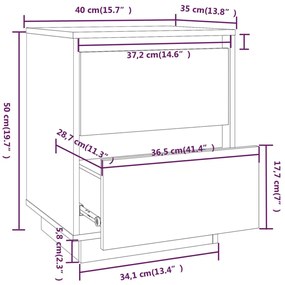 Comodino Bianco 40x35x50 cm in Legno Massello di Pino