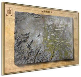 Poster  Raised Relief Map: Munich  Cornice Quadri Cornice d'oro, Larghezza x Altezza Home decor 90x60