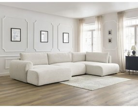 Divano angolare color crema allungabile (con penisola a sinistra/a forma di "U") con rivestimento in velluto a coste Lucien – Bobochic Paris