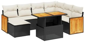 Set divani da giardino con cuscini 8 pz nero in polyrattan