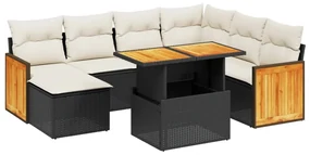 Set divani da giardino con cuscini 8 pz nero in polyrattan