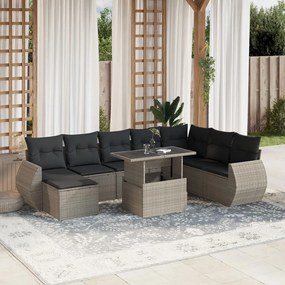 Set divano da giardino 9pz con cuscini grigio chiaro polyrattan