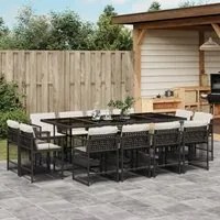 Set da Pranzo da Giardino 13pz con Cuscini Nero in Polyrattan 3211758