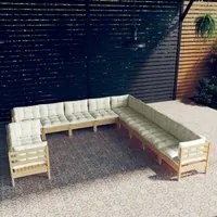 Set Divani da Giardino 11 pz con Cuscini Crema Massello di Pino 3096923