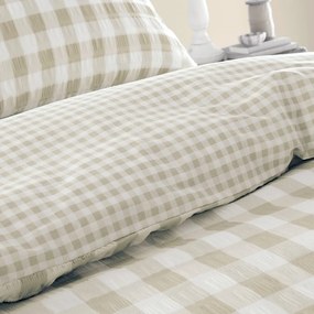 Biancheria da letto in crêpe bianca e beige per letto singolo 135x200 cm Gingham Check - Catherine Lansfield