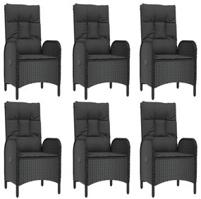 Set da pranzo da giardino 9 pz con cuscini nero in polyrattan