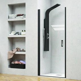 Kamalu - porta doccia 90cm con telaio nero opaco vetro trasparente nico-c3000