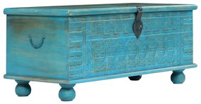 Cassapanca in legno massello di mango blu 100x40x41 cm