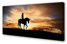 Quadro stampa su tela Una donna su un tramonto unicorno 100x50 cm