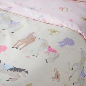Set copripiumino e federa da bambini rosa/color crema per letto singolo 135x200 cm Happy Horses – Catherine Lansfield