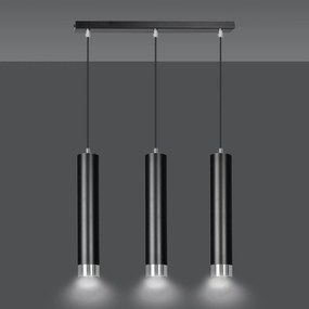 Lampadario 3 Luci Brunilde In Acciaio Nero E Tubolari In Nero E Cromo