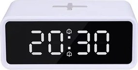 Solight CA07W - Orologio digitale con caricatore wireless Qi 230V/CR2032 bianco