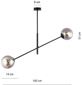 Lampadario da Soffitto in Acciaio e Vetro LINEAR 2 Nero 2xE14