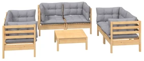 Set divani da giardino 7 pz con cuscini grigi massello di pino