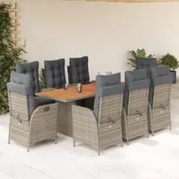 Set da Pranzo da Giardino 9 pz con Cuscini in Polyrattan Grigio 3213144