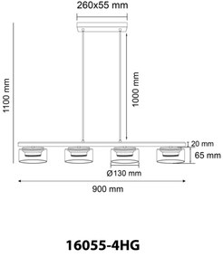 Globo 16055-4HG - Lampadario LED a sospensione con filo HIGGINS 4xGX53/6W/230V fumé/marrone