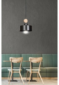 Sospensione 1 Luce Zhurong In Acciaio Nero E Legno Naturale