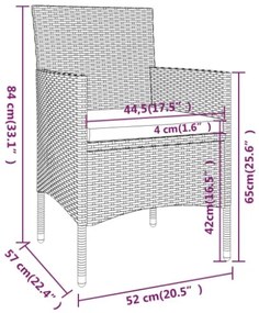 Set da Pranzo per Giardino 3 pz in Polyrattan Grigio