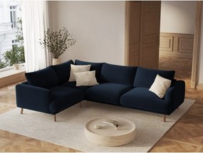 Divano angolare blu scuro (con penisola a sinistra/a L) con rivestimento in velluto Naomi – Micadoni
