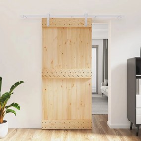 Porta Scorrevole Con Set Hardware 95x210 Cm Legno Massello Pino /