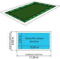 Copertura 11,50 X 6,50 M Invernale 210 Gr/mq Per Piscina 10,00 X 5,00 M Con Portasalamotti E 36 M Di Salamotti