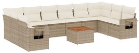 Set divani da giardino 11 pz con cuscini beige in polyrattan