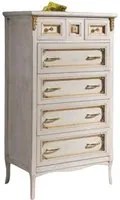 Cassettiera classica in legno bianco e profili oro 79x50x144